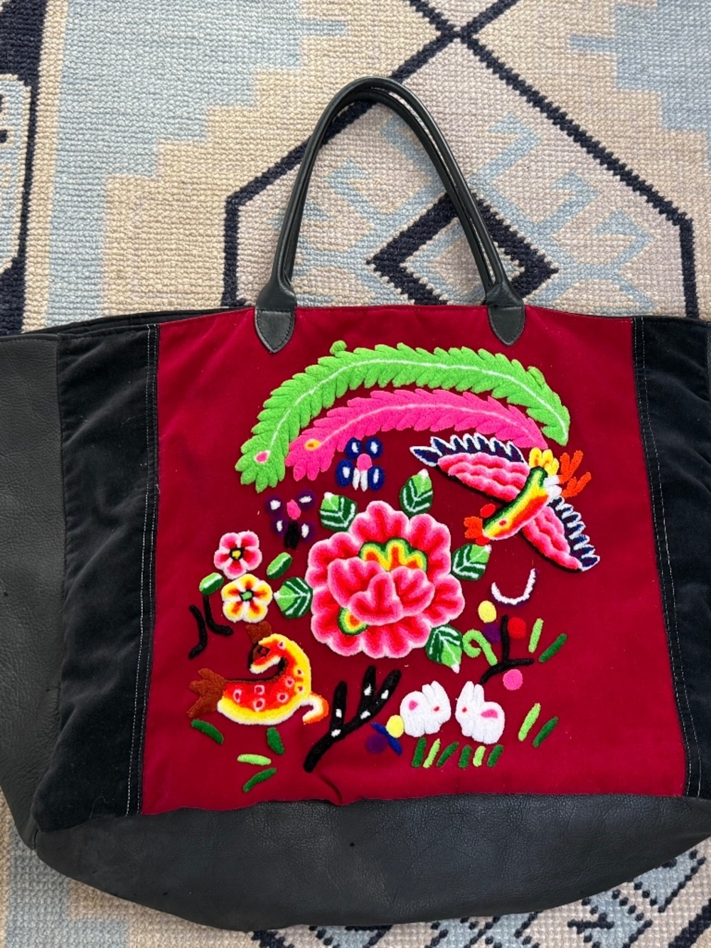 NWOT Anthropologie MOMO New York Large Embroidered Leather Tote